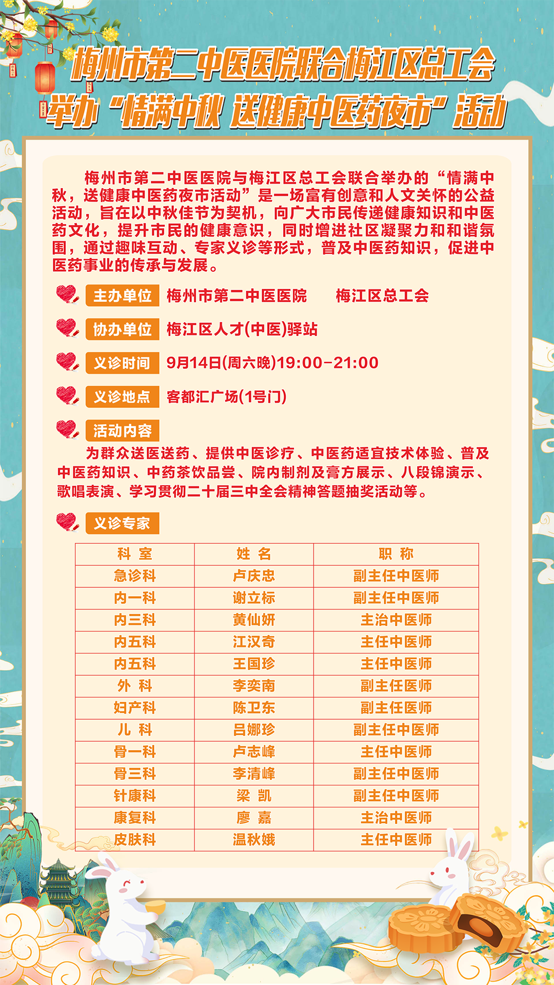 医讯！情满中秋，梅州市第二中医医院联合梅江区总工会送健康                                 中医药夜市活动