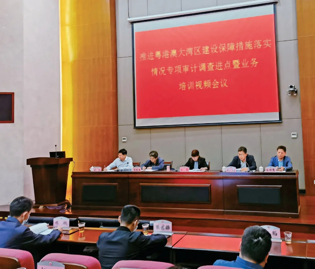 推进粤港澳大湾区建设保障措施落实情况专项审计调查进点暨业务培训视频会议现场