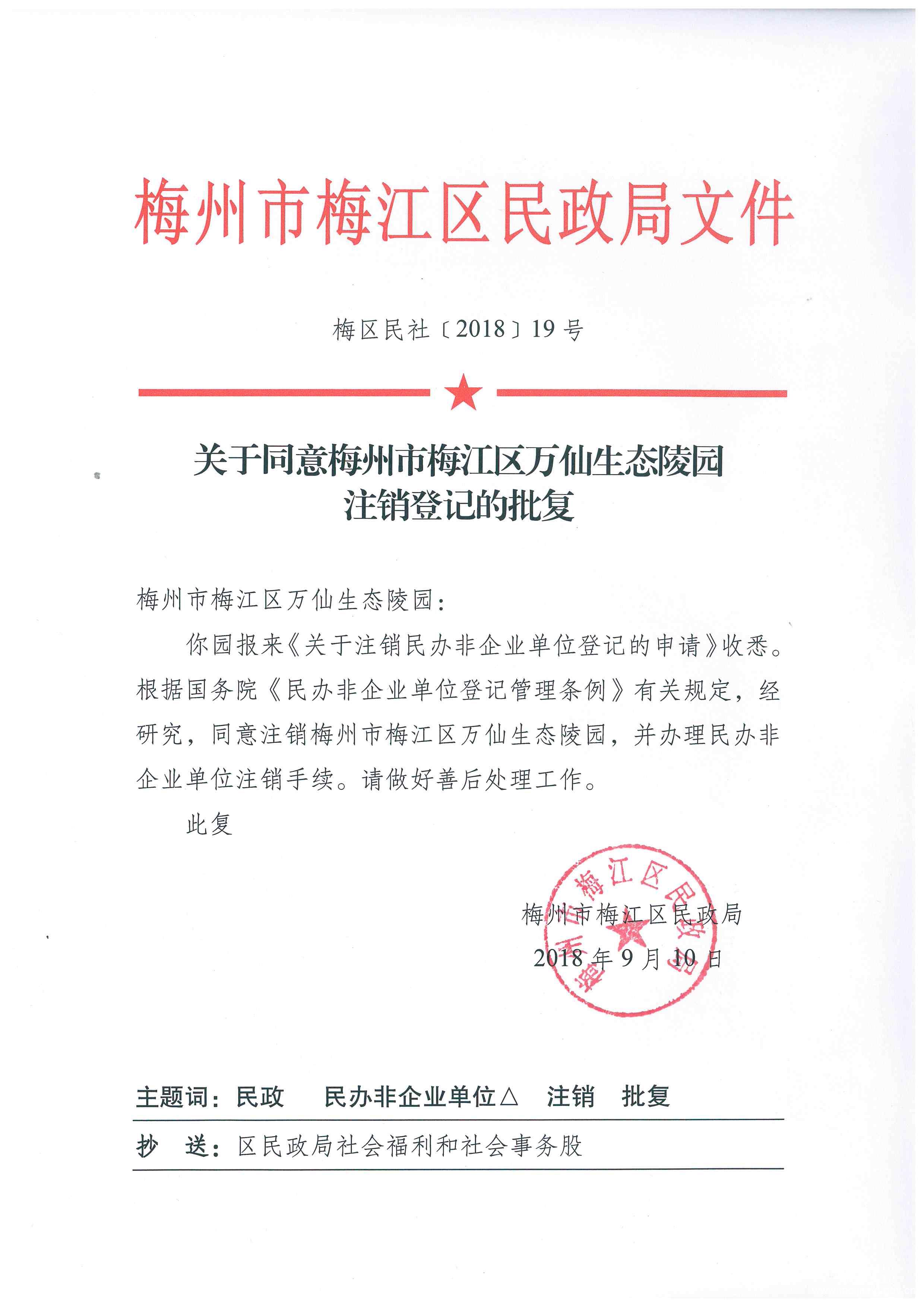 关于同意梅州市梅江区万仙生态陵园注销登记的批复.jpg